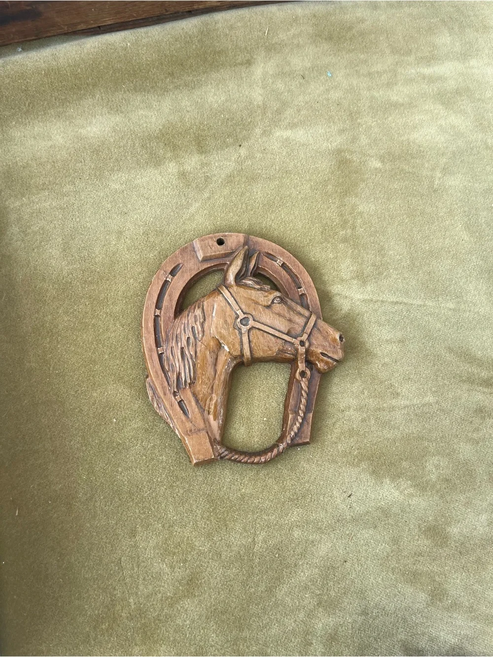 Hand-Carved Wooden Horse Head Wall Decor in Brown